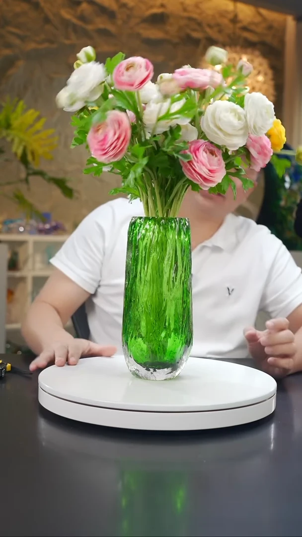 手工艺品琉璃祖母绿色树干纹花器