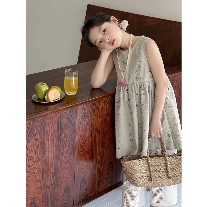 【haobaby】2025夏款无袖小衫镂空裤套装8689