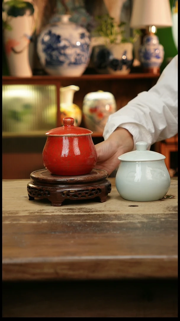 摆件景德镇纯手工釉下彩精品茶具+