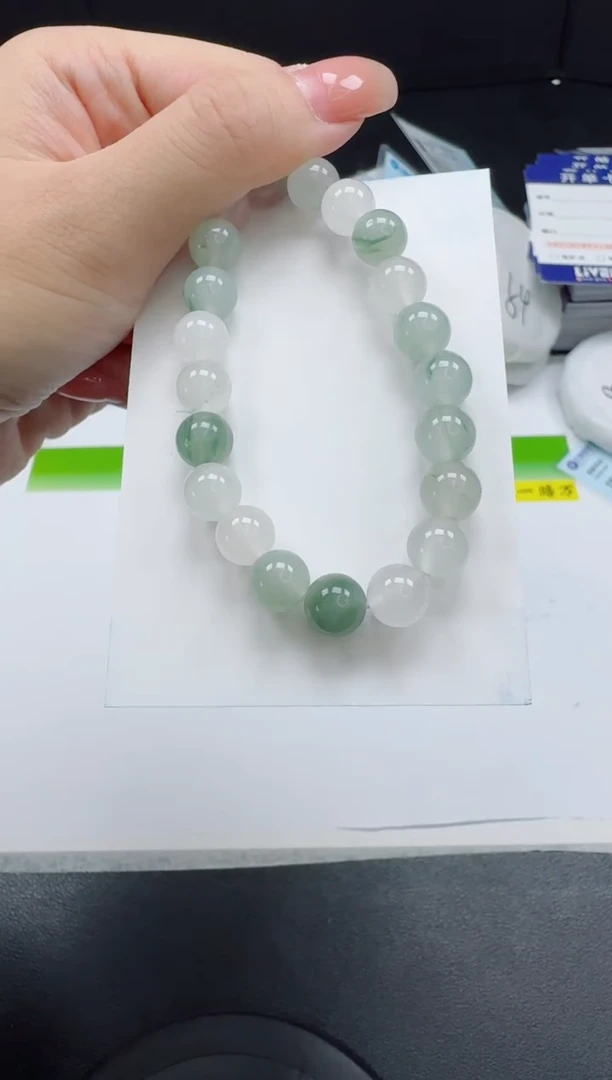 未镶嵌手镯石英质玉天山翠圆珠手链【花纹随机】