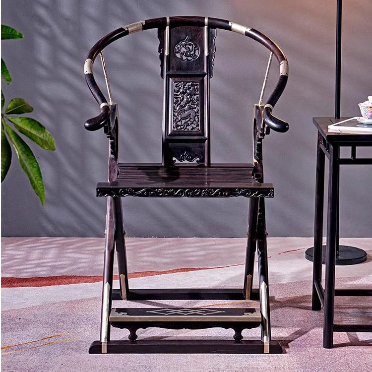 国标红木家具 紫光檀头把交椅 全实木中式圈椅仿古太师椅折叠椅子
