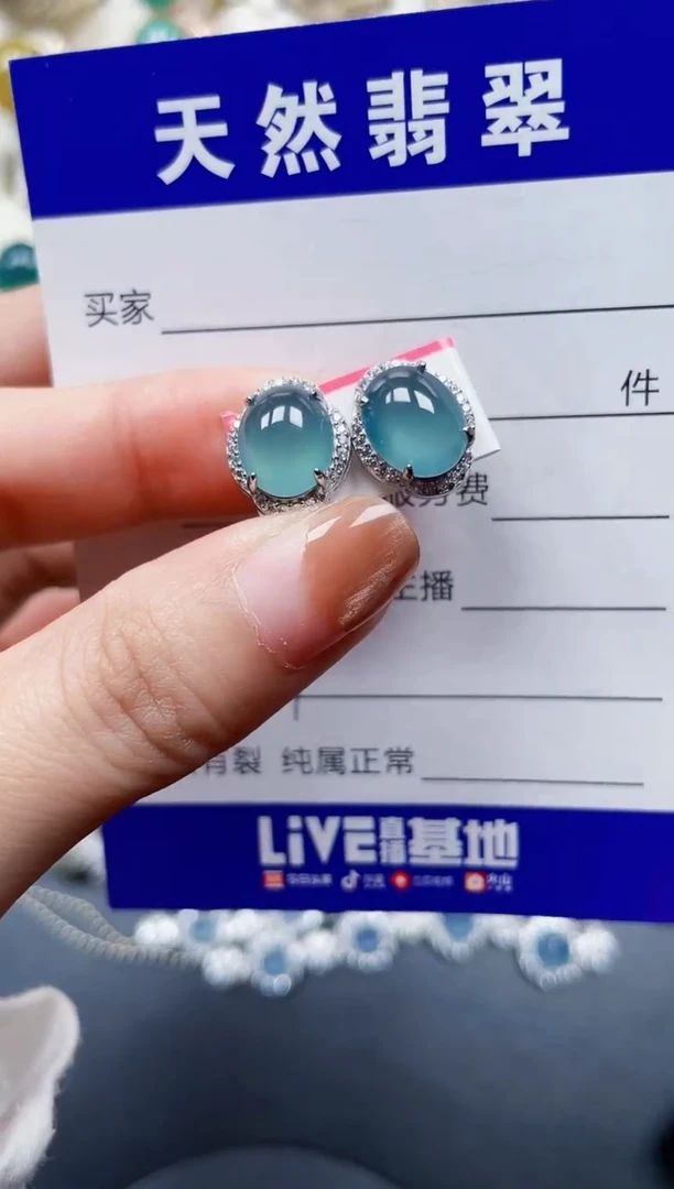 银S925镶嵌翡翠耳饰204