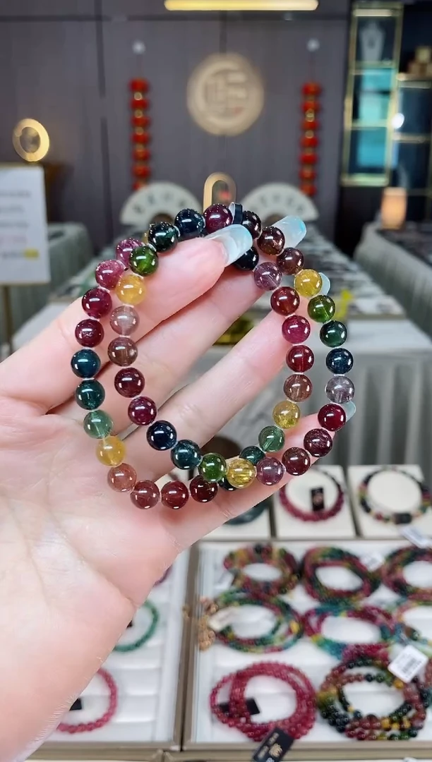 未镶嵌老矿碧玺彩虹单圈手串7mm+碧玺多样性发货一条mz