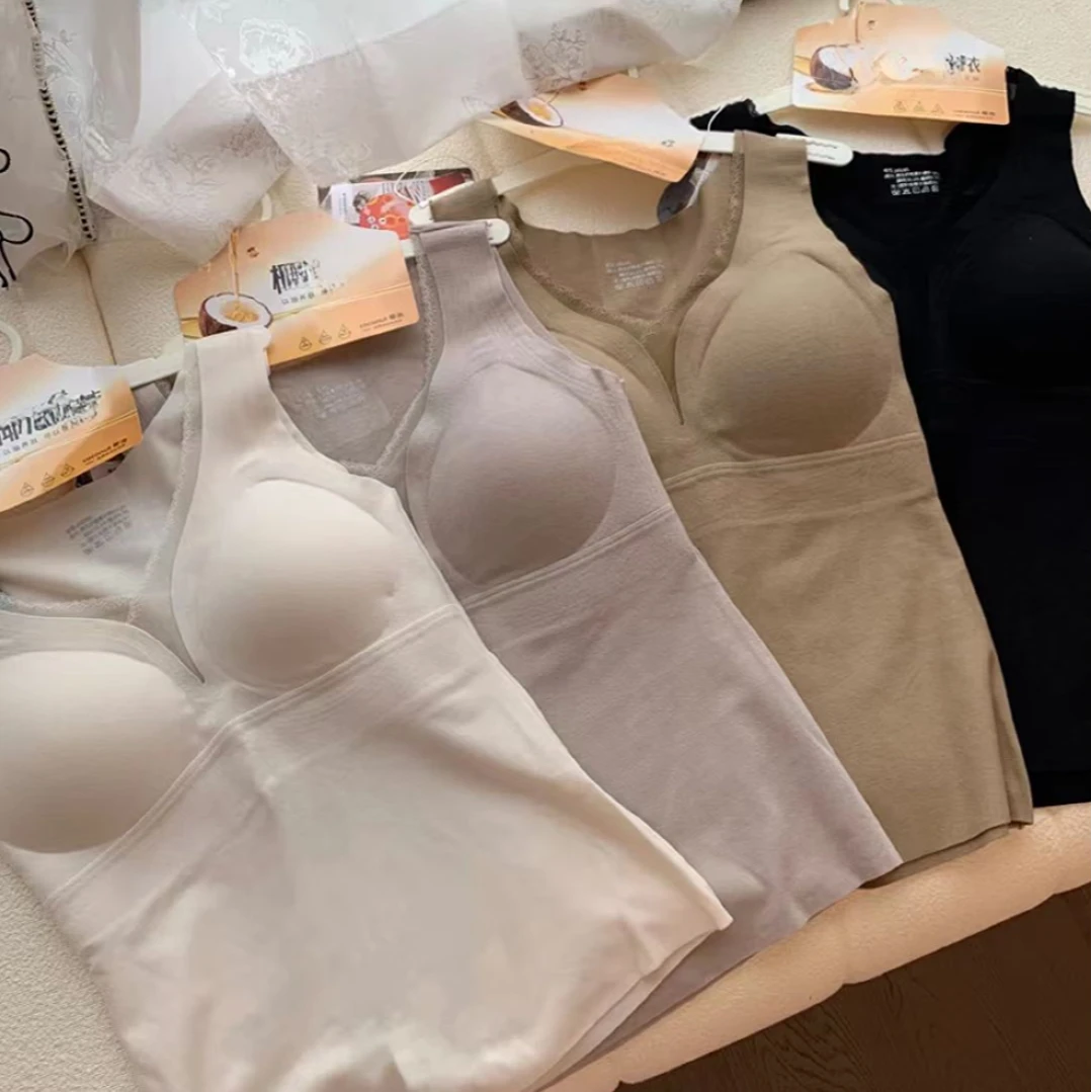 带胸垫女秋冬保暖恒温科技塑形保暖花边文胸背心女9239（YY）