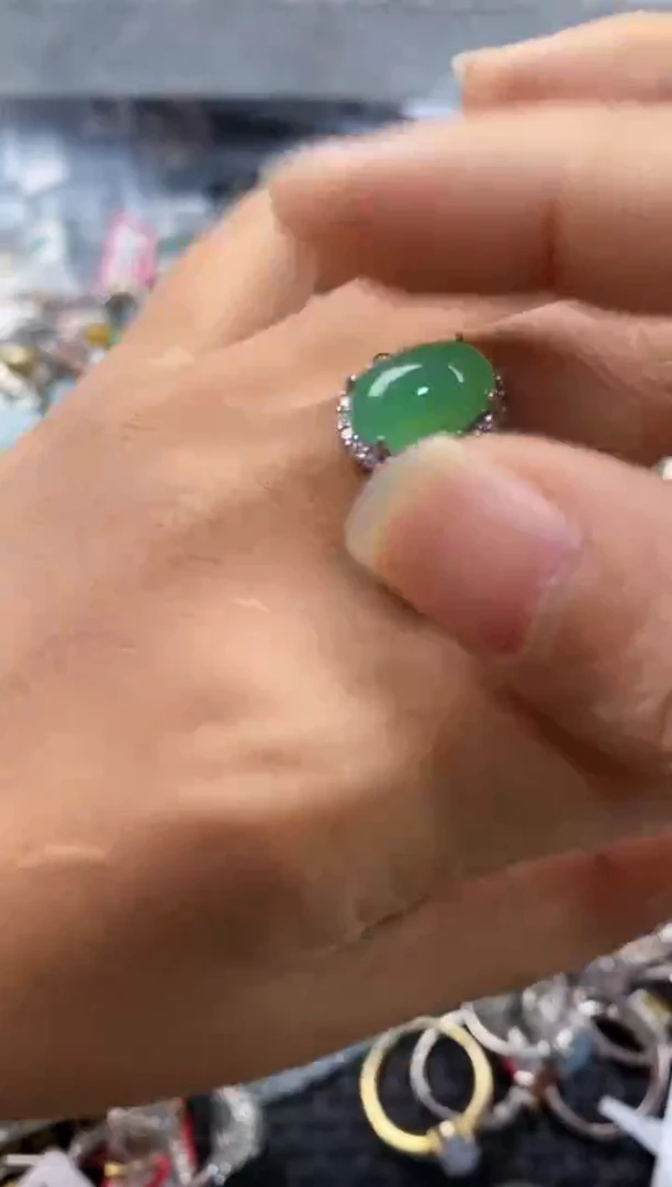 银S925镶嵌戒指翡翠777---6