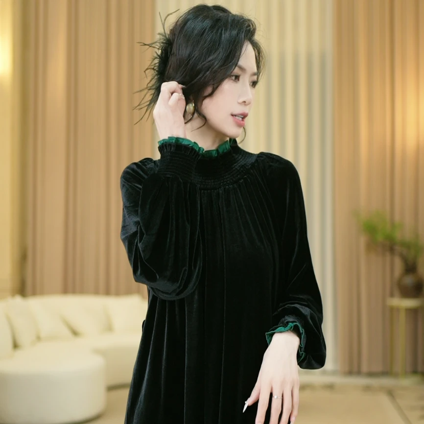 宝儿姐LEMONDISIN新款法式高端秋冬款优雅长款高档连衣裙时尚气质