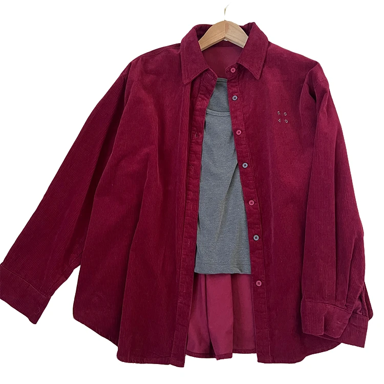 【佳文定制】2127灯芯绒衬衫字母刺绣外套+吊带两件套上衣衬衣