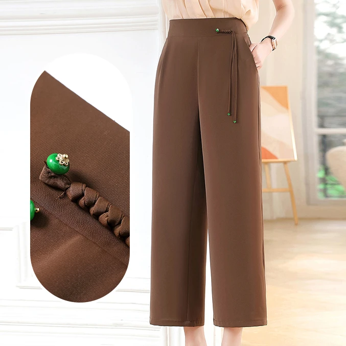 中老年桑蚕丝女装妈妈裤子春秋灯芯绒休闲裤裤子长裤复古阔腿裤