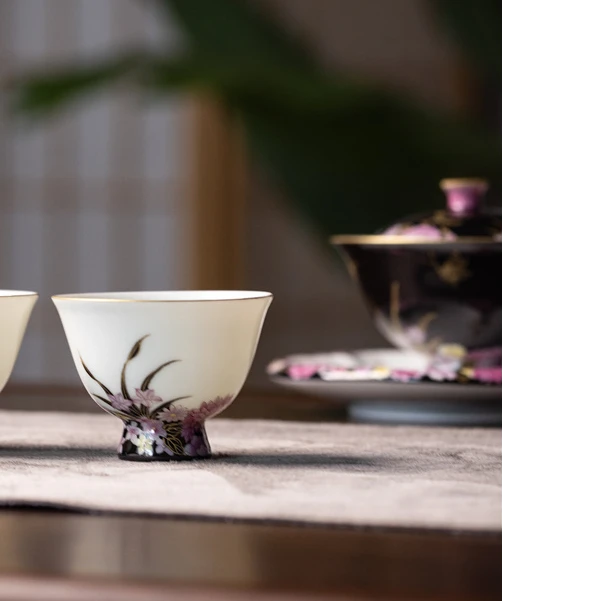 HW-H117[学茶严选]黑地繁华品杯陶瓷