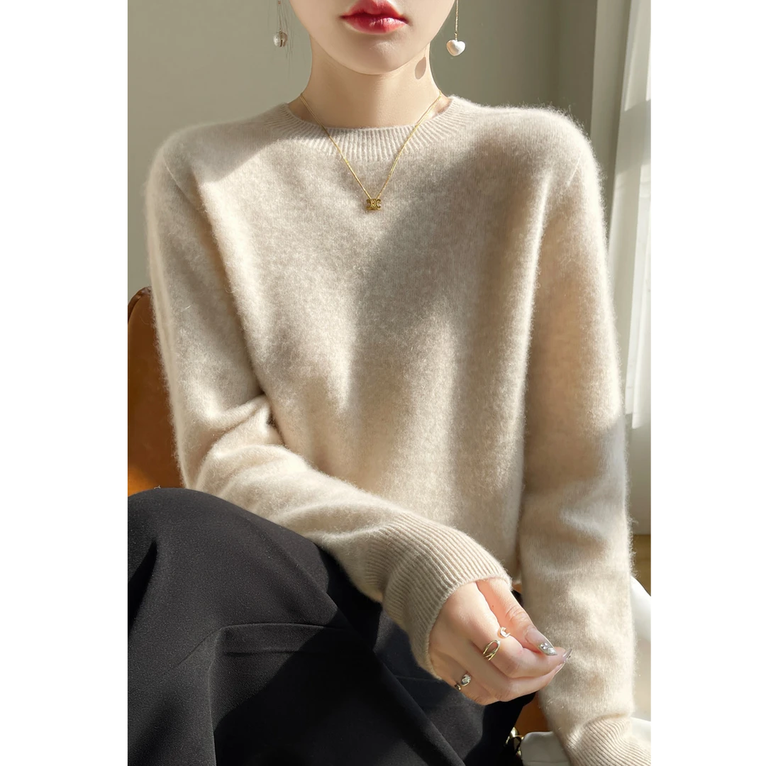 一线成衣#纯羊毛 圆领衫毛针织衫套头女圆领毛衣宽松针织打底