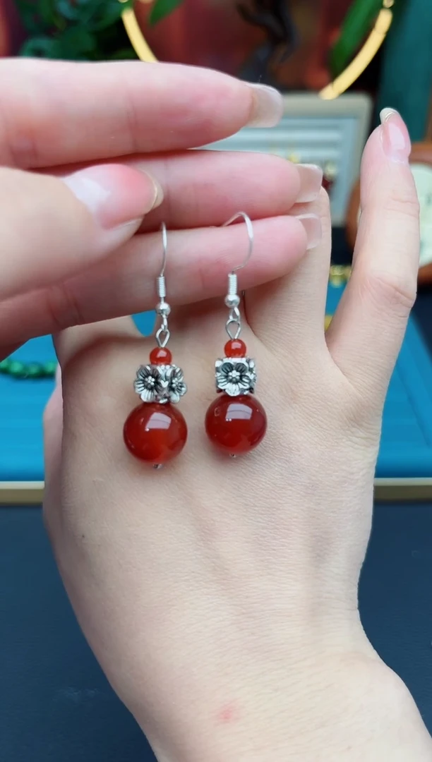 玛瑙/玉髓耳饰银S925镶嵌422