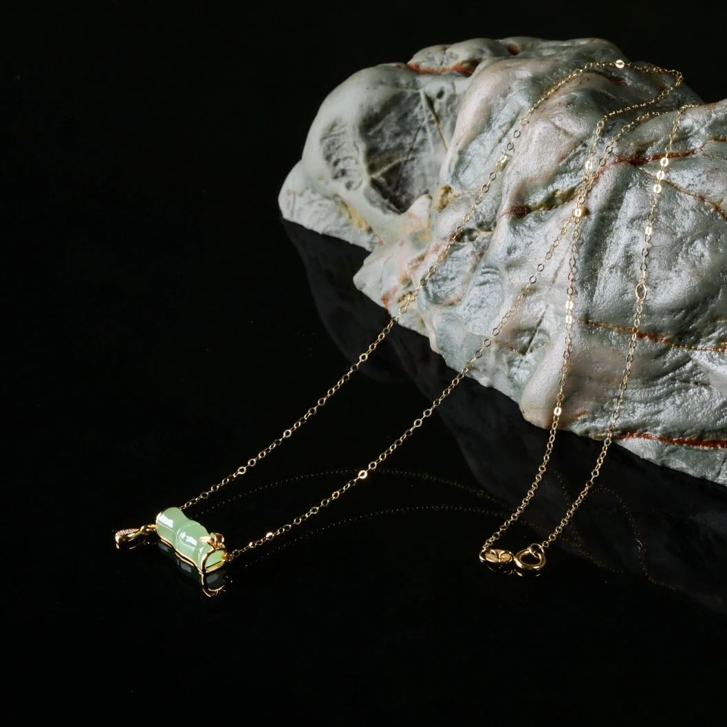 【意婵】《富贵竹》18K金精工镶嵌和田碧玉竹节项链-913448