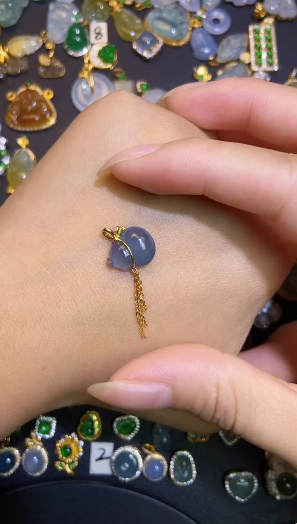 翡翠18K金镶嵌吊坠(不含链)天然A货翡翠