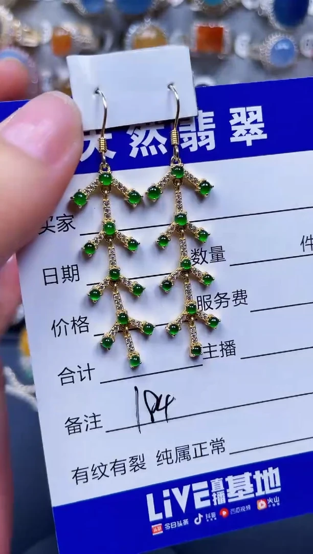 银S925镶嵌翡翠耳饰184