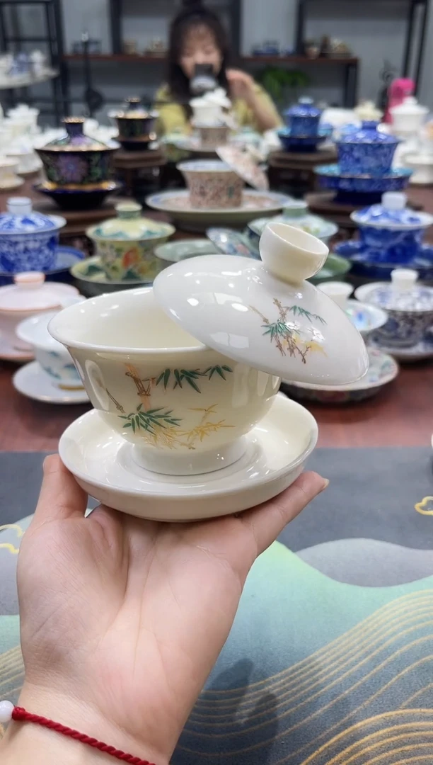 【闪购商品】中号元宝竹节干泡盘盖碗