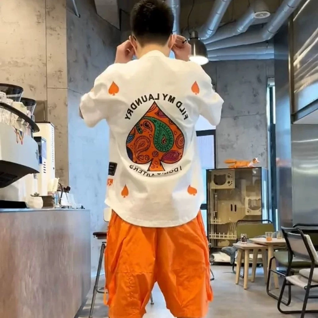 夏季新款欧洲站男士短袖恤潮流圆领休闲印花宽松国潮嘻哈个性衫