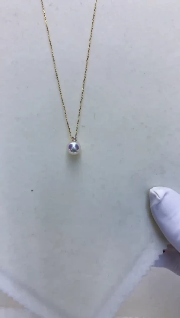 【闪购商品】海水珍珠饰品18K金镶嵌7-8钻石王妃吊坠赠银链