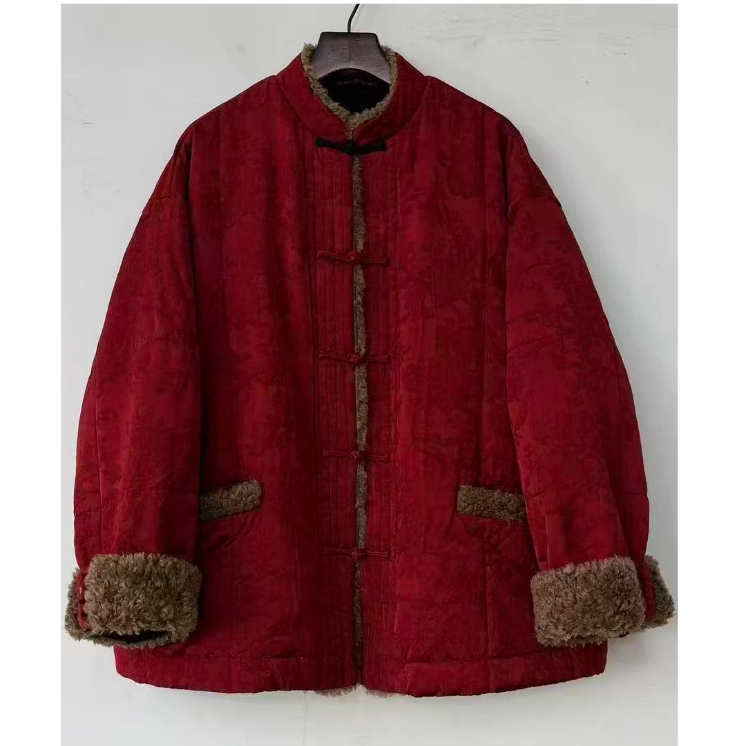 衣秋白-立领开衫复古盘口宽松棉服351116（ 衣长70胸围148）