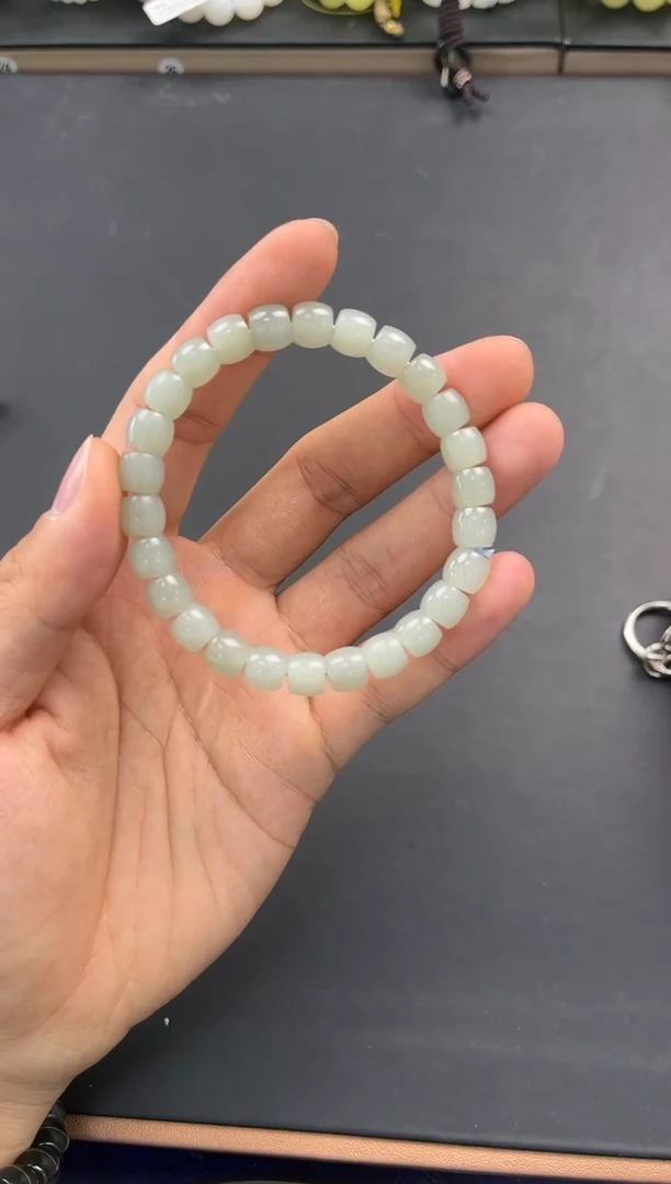 未镶嵌手串和田玉且末青白直切手串卡8微色差
