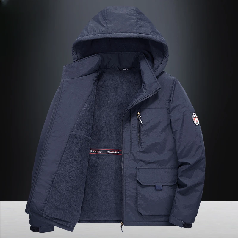 加绒男士加厚秋冬季防风工装宽松棉服男款冬季大码棉衣男款冬季