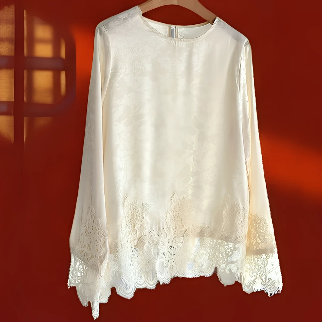 <<非遗美学>>新中式轻奢蕾丝花边长袖圆领百搭衬衫6910