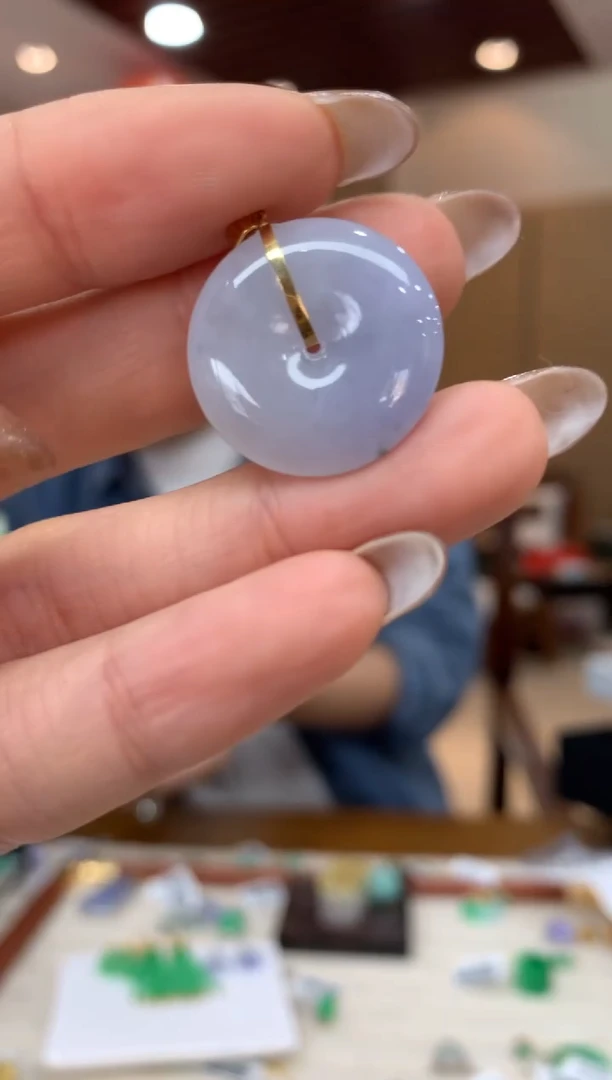 吊坠(不含链)18K金镶嵌翡翠平安扣