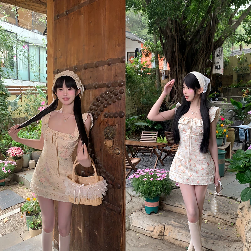 天鹅er 【返场之富贵花开】甜美纯欲法式性感连衣裙X24Q0415