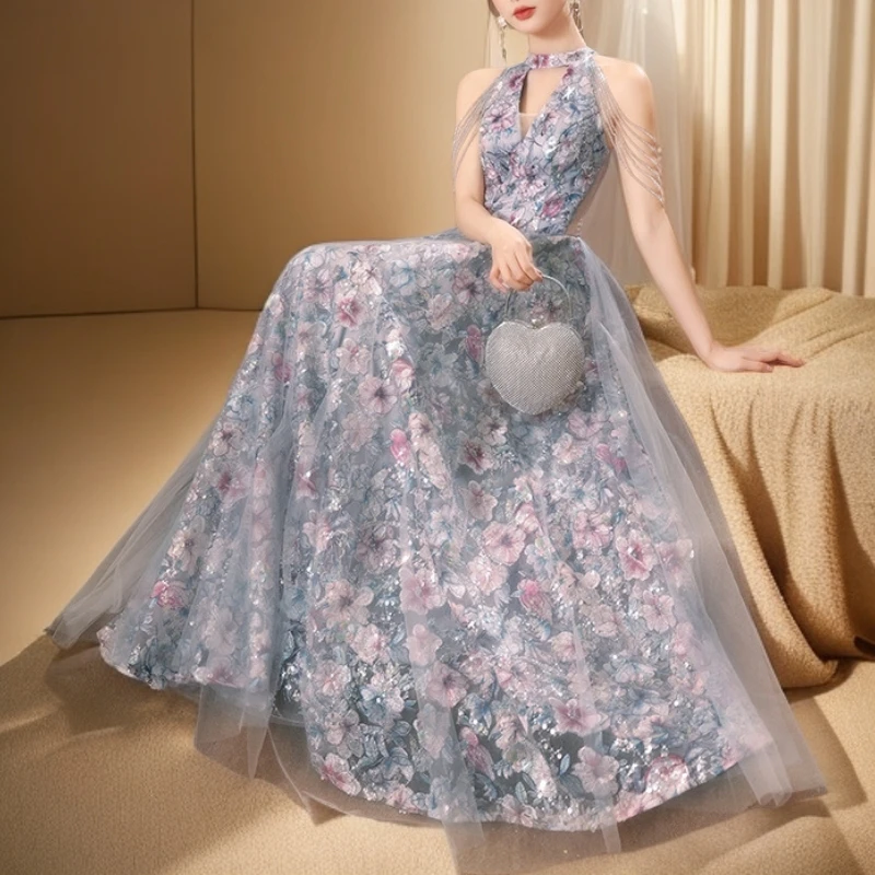 成人礼晚礼服女2025新款轻奢小众高端网纱宴会气质法式连衣裙流苏