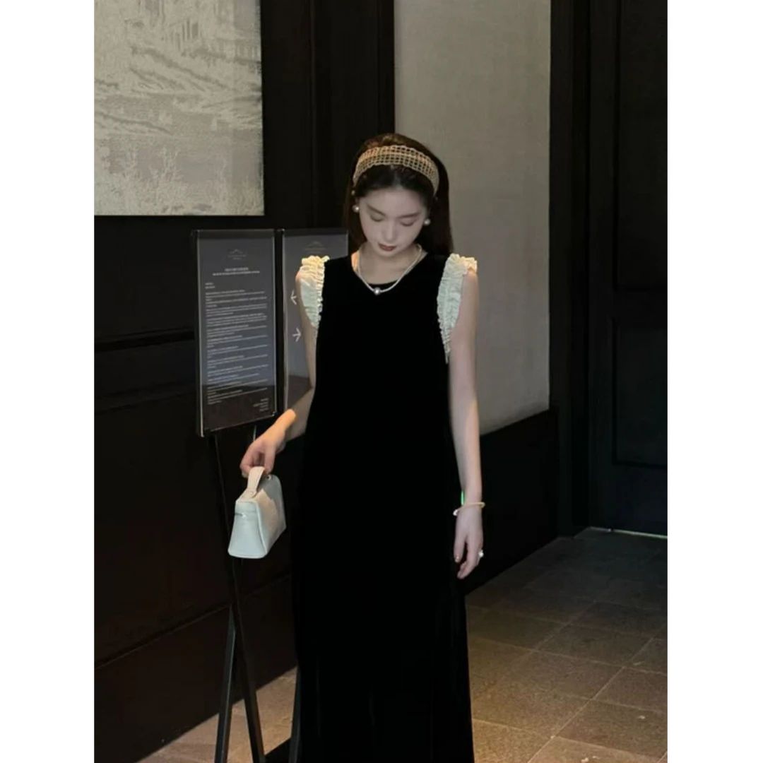 【现货】法式裙子夏季不褪色小黑裙街头风连衣裙插肩袖背心裙