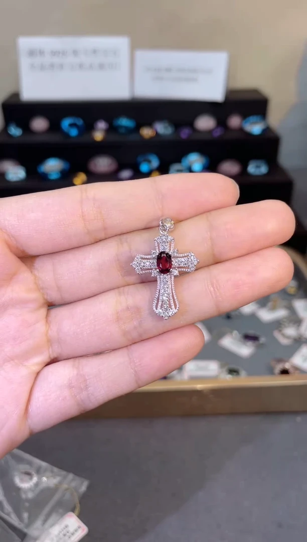 吊坠(不含链)银S925镶嵌石榴石天然宝石