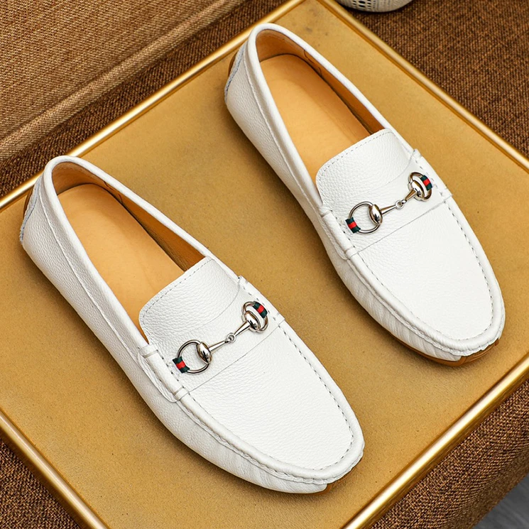 豆豆鞋男新款白色真皮软底一脚蹬休闲皮鞋2025软底百搭潮流驾车鞋