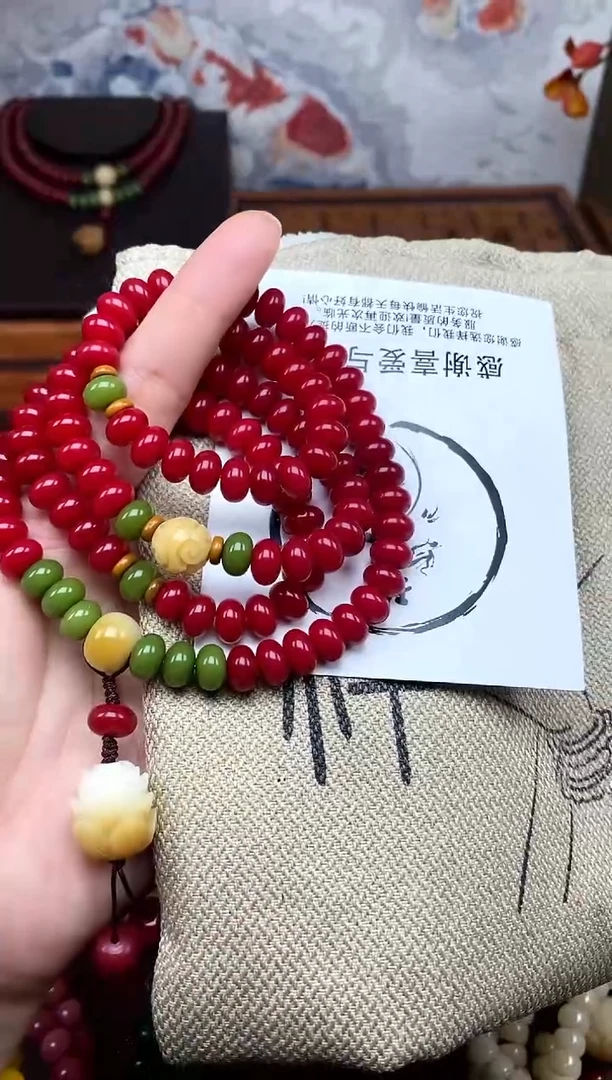 手串白玉菩提红菩提小米珠108颗雕刻火莲花手串