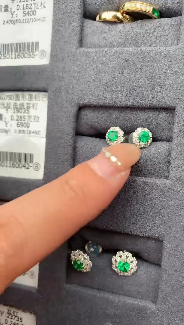 【闪购商品】祖母绿耳饰18K金镶嵌28分祖母绿耳钉