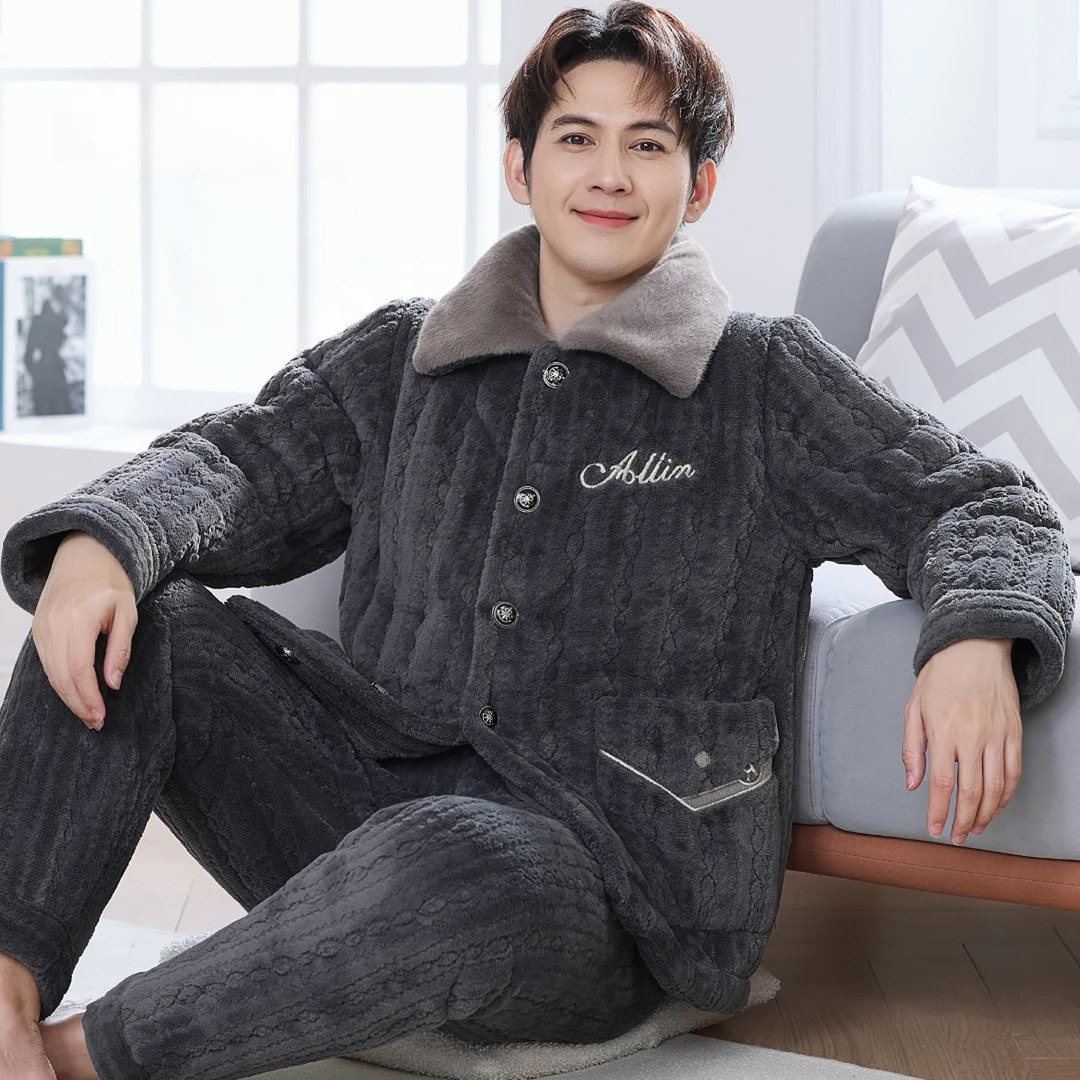 【新A086冬季加大新款特厚睡衣】男士冬季加绒加厚睡衣家居服可外穿