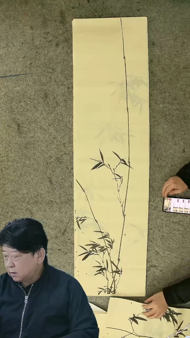 国画四尺对开  墨竹条屏 34*138cm