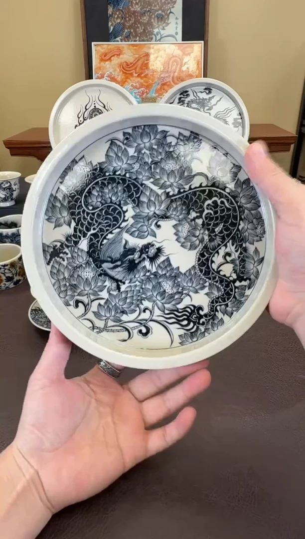 二号釉穿花龙纹壶承