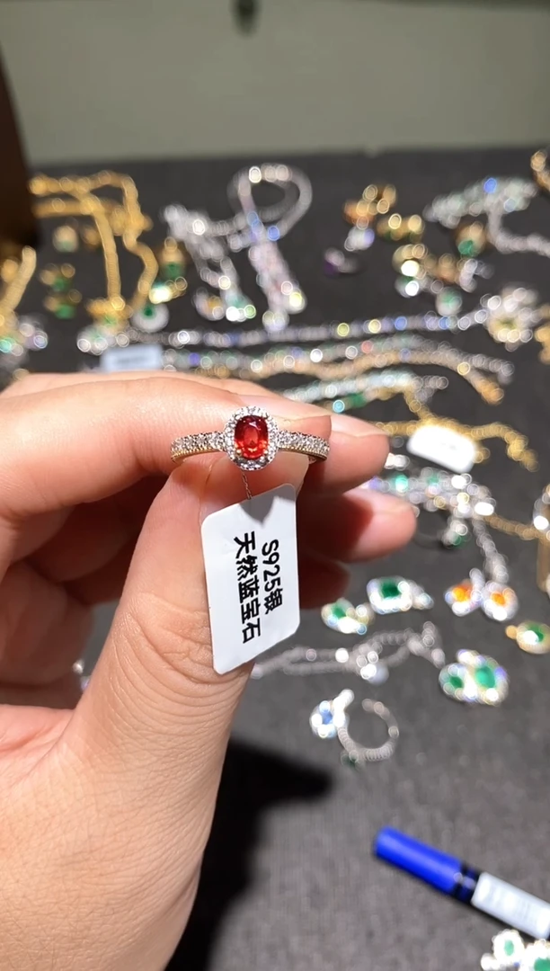 戒指蓝宝石银S925镶嵌戒指