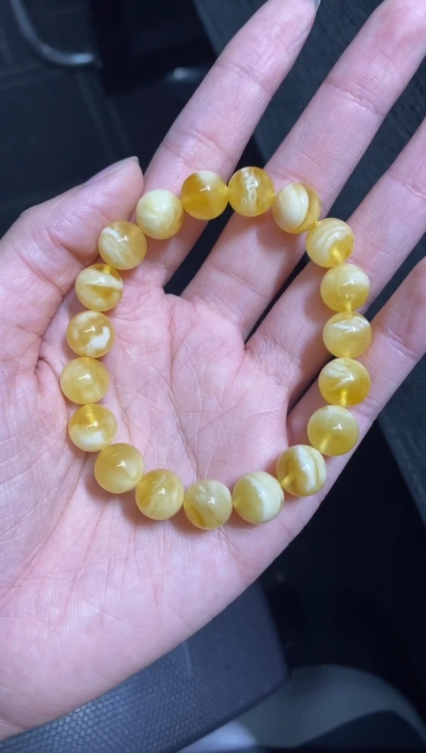 未镶嵌蜜蜡裸石（静）金白手串