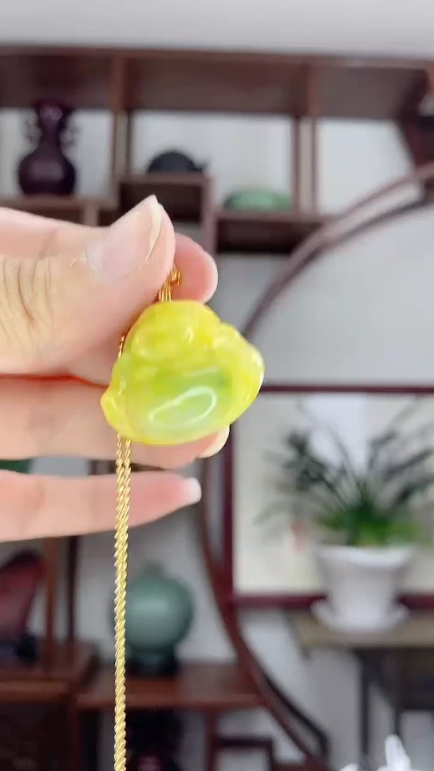 翡翠未镶嵌吊坠(赠链)X19黄翡佛公