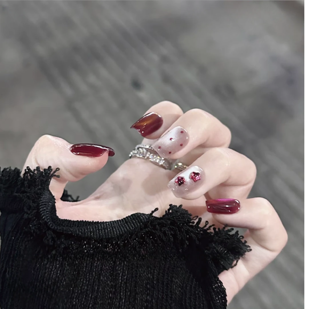 JDD-【红霉果酱】-纯手工穿戴甲 猫眼 波点 高级感 显白