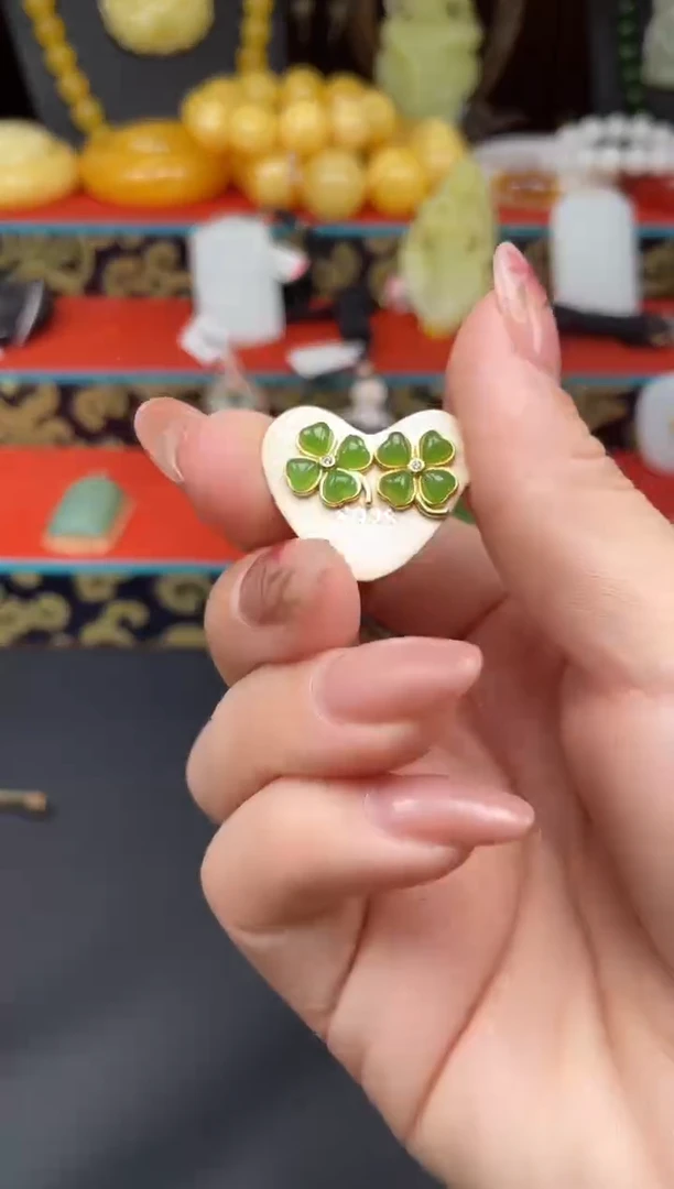 和田玉银S925镶嵌耳饰耳饰b118