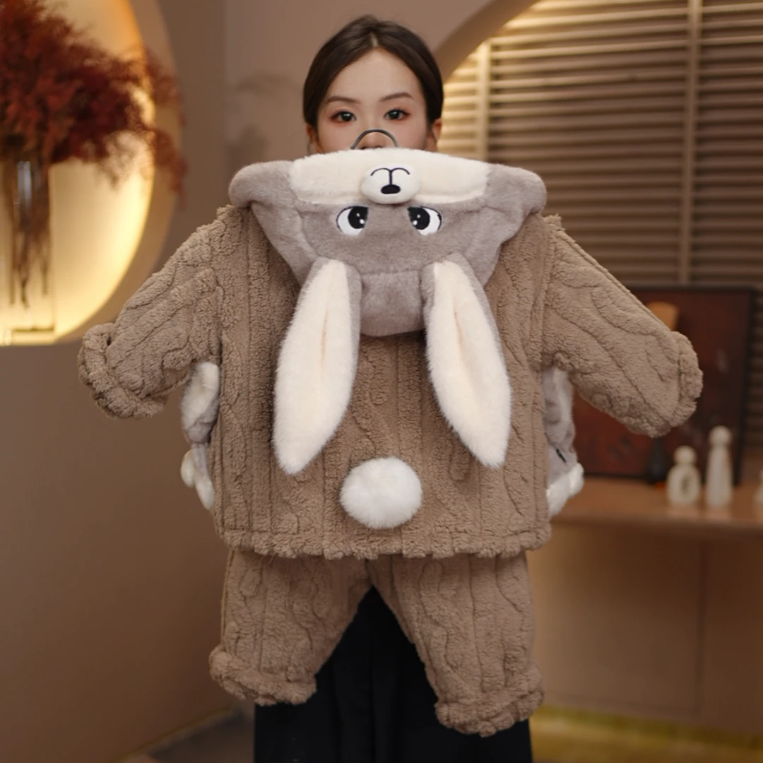 2026款儿童兔子加绒夹棉家居服 柔软保暖童趣居家服套装25Y318