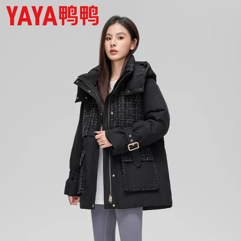 时尚高级感轻户外百搭收腰女士连帽撞色羽绒服