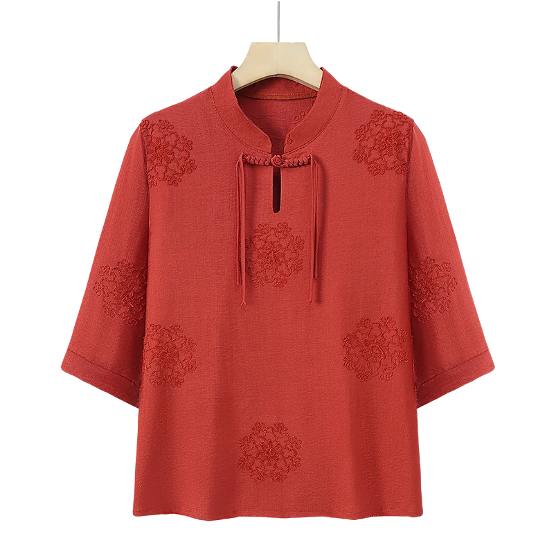 夏季复古妈妈宽松型中式休闲风中老年女装盘扣4050岁时尚洋气款