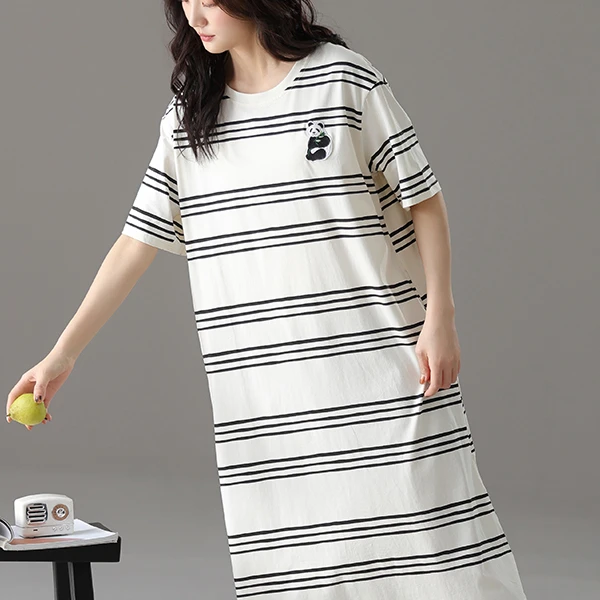 睡裙女士夏季纯棉薄款短袖舒适家居服夏天宽松可外穿女款过膝睡衣