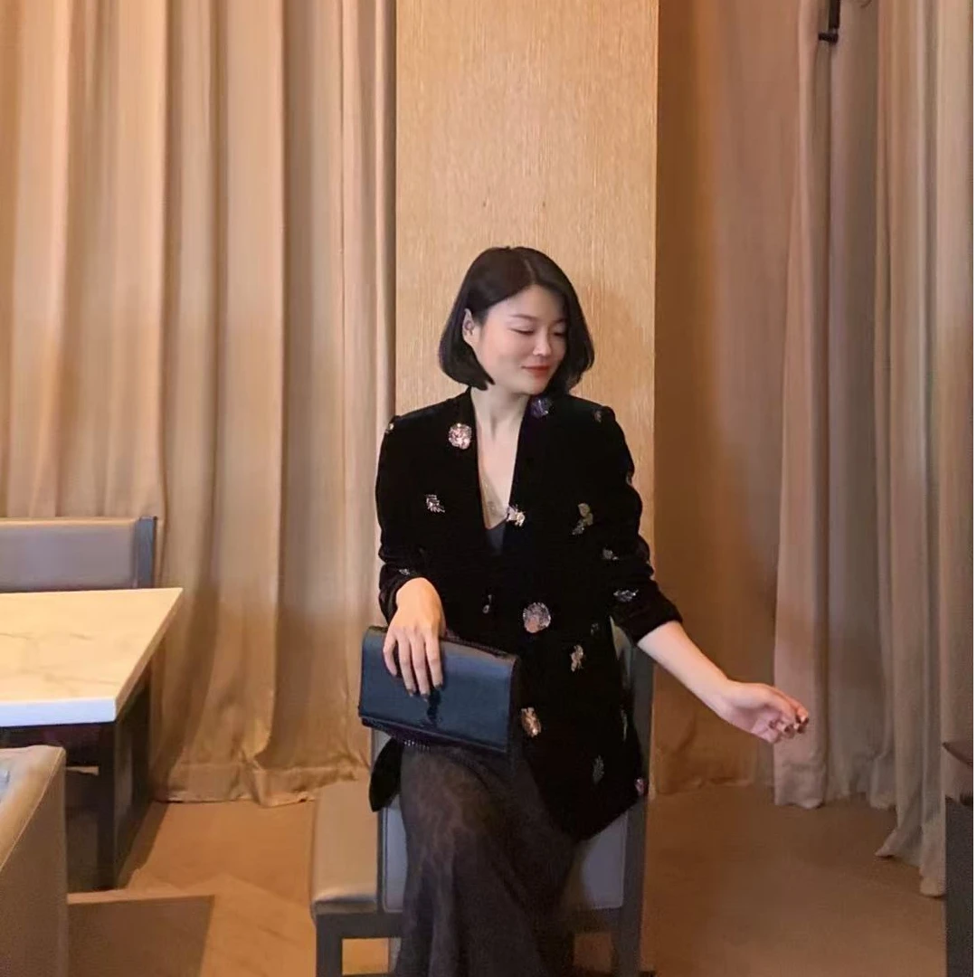 TANTAN  真丝丝绒 气质时尚印花西装 XD 2344