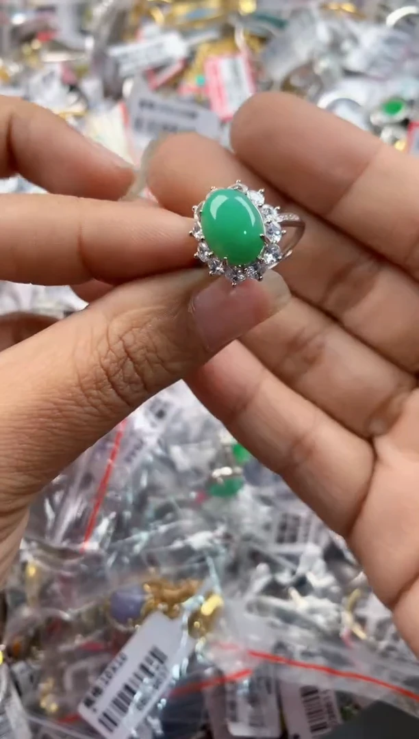 银S925镶嵌戒指翡翠151515-----8