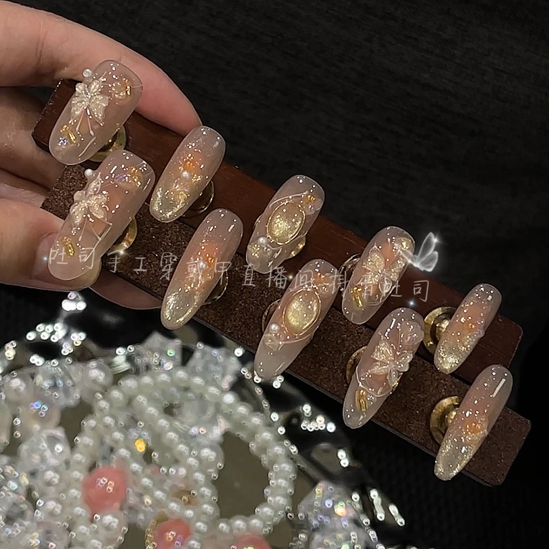 『蕾丝蝴蝶』纯手工穿戴甲高端光疗美甲可拆卸假指甲贴气质显白