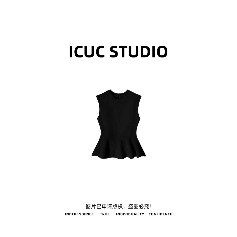 ICUC STUDIO圆领拼接荷叶边连衣裙]新款欧货时尚百搭显瘦T恤88159