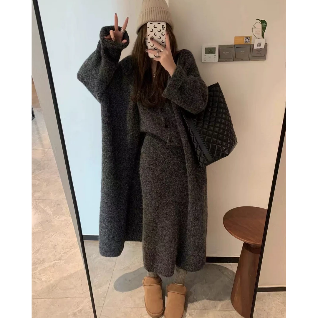慵懒风松弛感针织马甲半身裙套装三件套